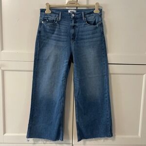 Paige Anessa High Rise Wide Leg Raw Hem Blue Jeans Size 32 Distressed Denim